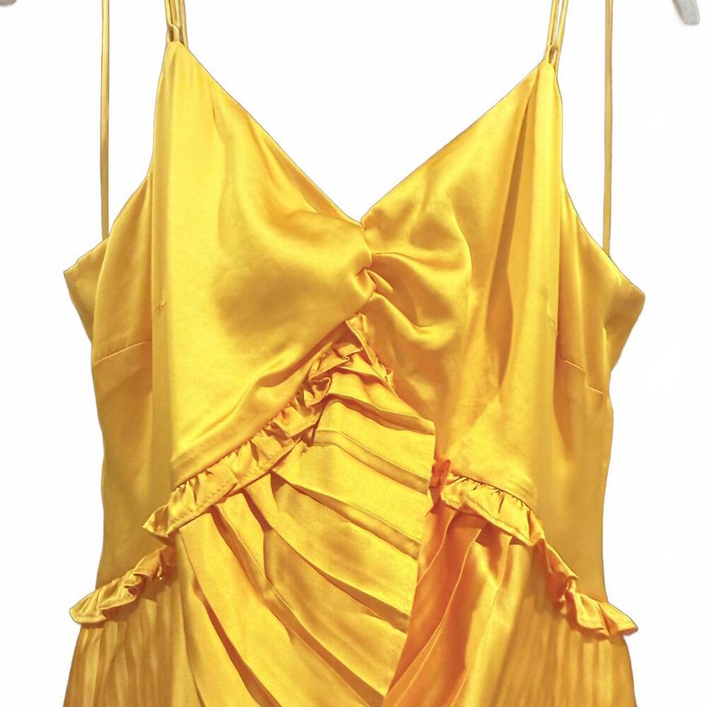 AMUR Leena Cami Satin Slip Pleated Ruffle Midi Dress NWT - Picture 8 of 12